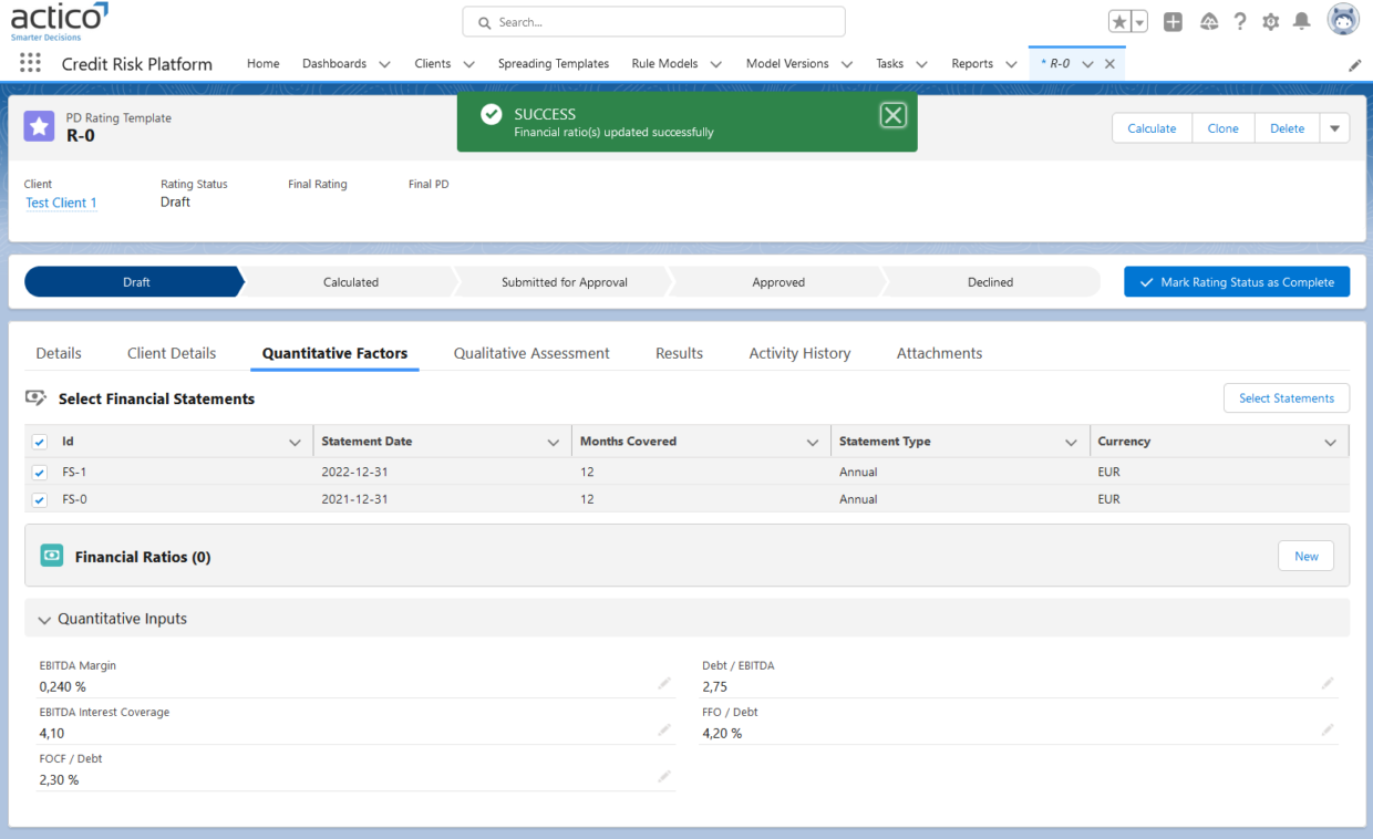 ACTICO Financial Tatement Analysis Software Calculate Risk Ratings