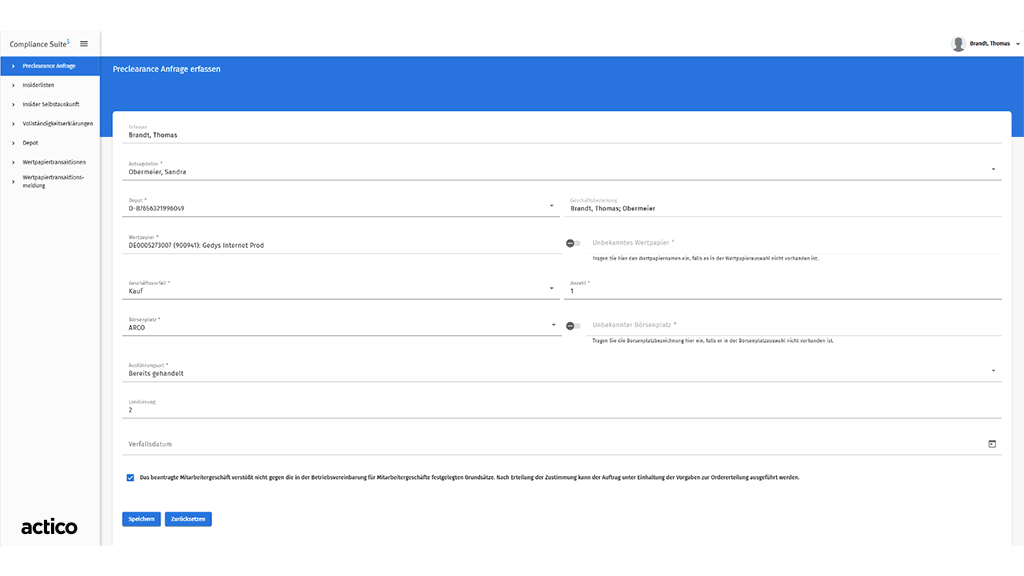 ACTICO Compliance Solutions MAID 2 Software Insight