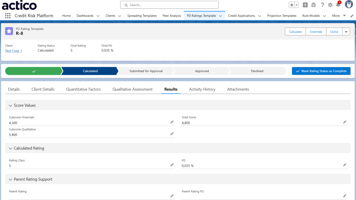 ACTICO Advanced Decision Platform -Rating Workflows