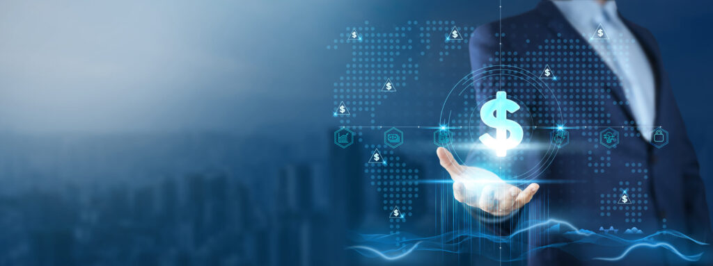 ACTICO Header Finance: Businessman Holding Financial Analysis on Global Technology Network, Market Insights, Strategic Planning, Investment Opportunities.