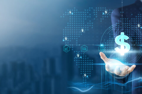 ACTICO Header Finance: Businessman Holding Financial Analysis on Global Technology Network, Market Insights, Strategic Planning, Investment Opportunities.