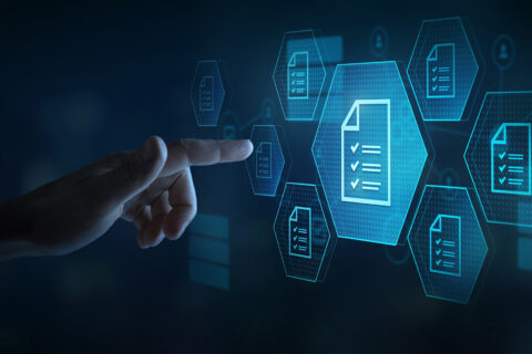 ACTICO Header compliance rules and law regulation policy on virtual screen, checkbox lists, compliance concept