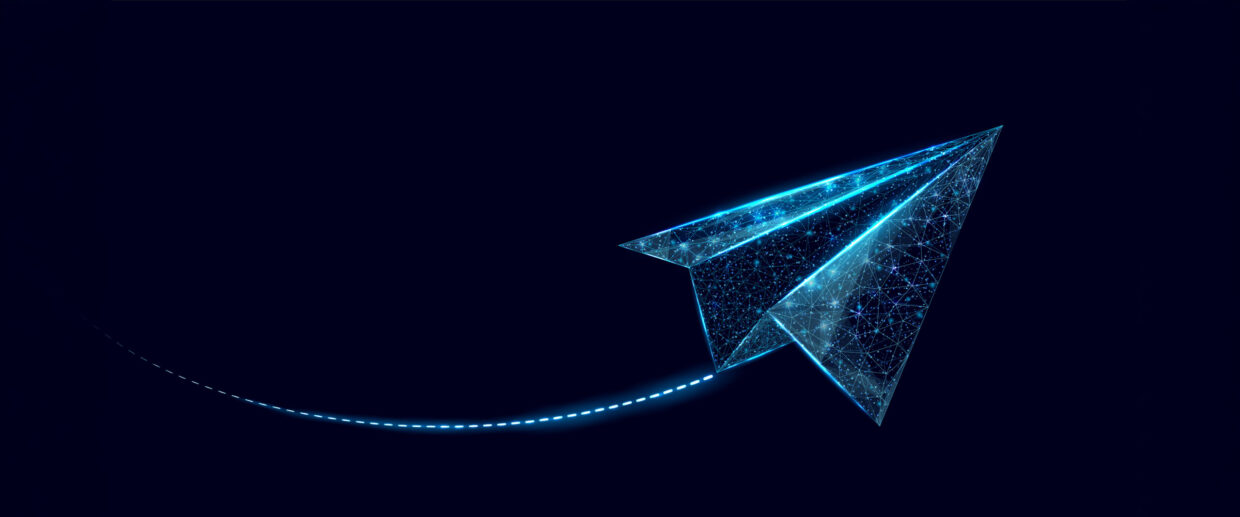 Polygonal paper plane. Business startup, innovation, growth, tra