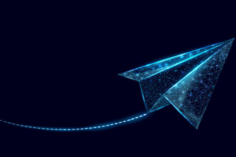 Polygonal paper plane. Business startup, innovation, growth, tra